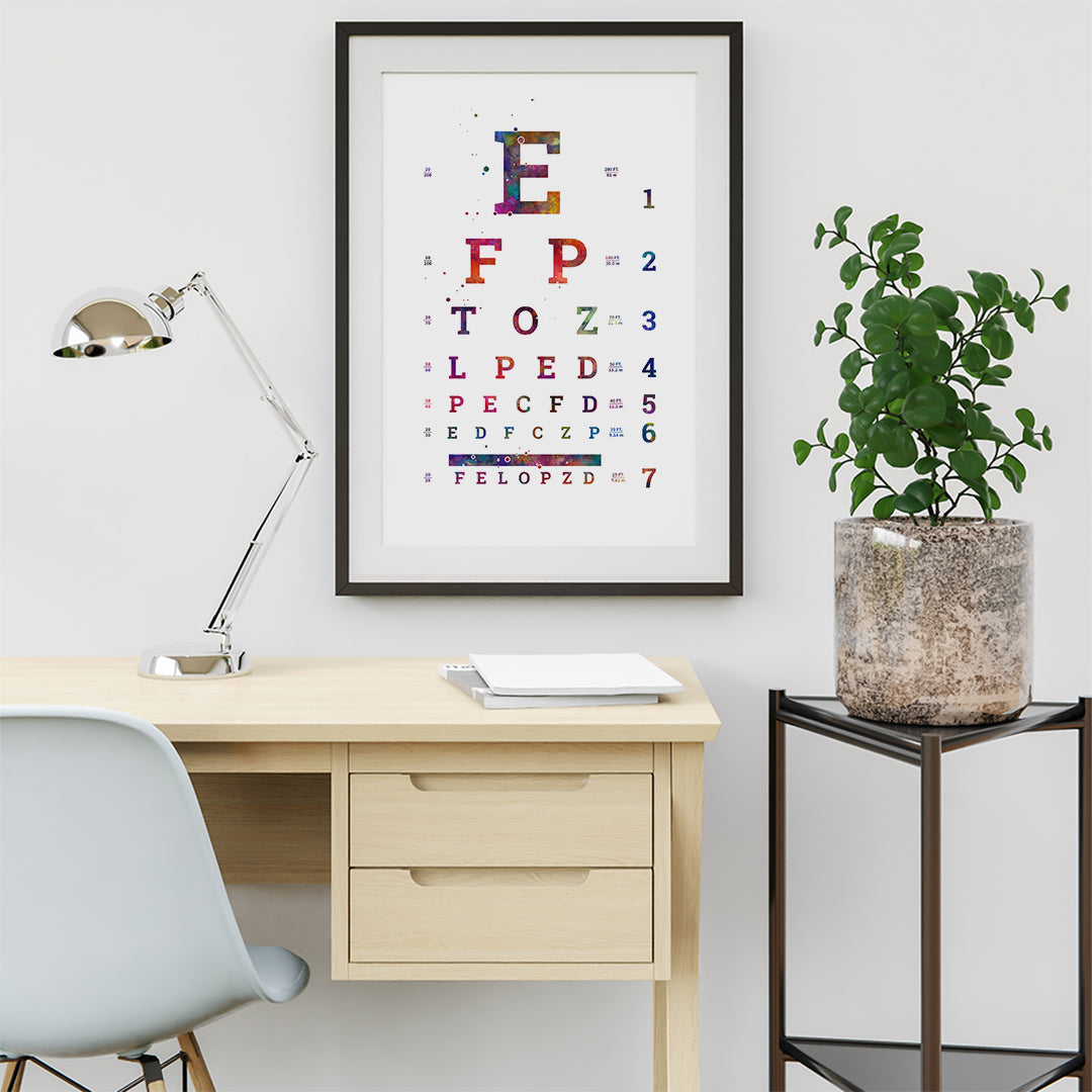 Eyes Test Chart Colorful Watercolor Print Optomety Art