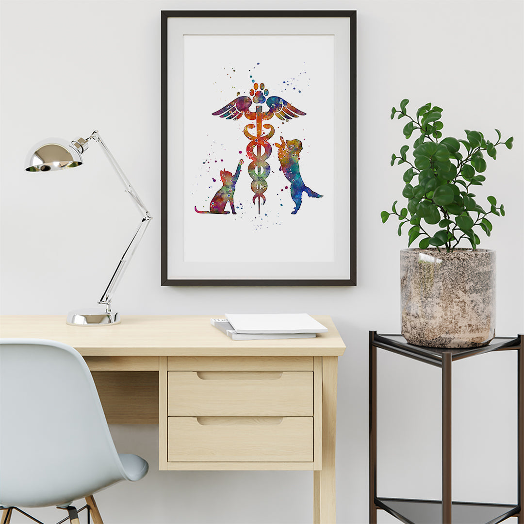 Veterinary Caduceus Watercolor Art Print