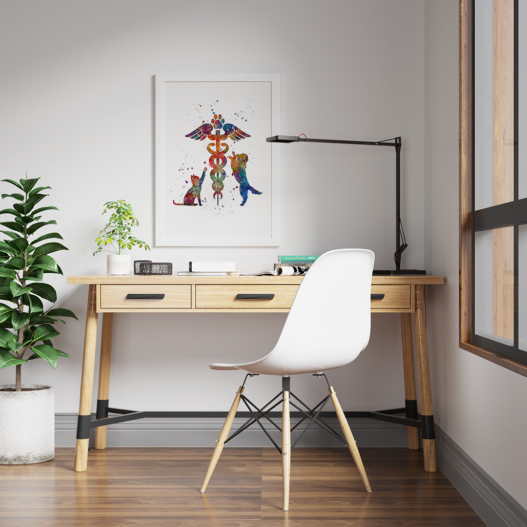 Veterinary Caduceus Watercolor Art Print