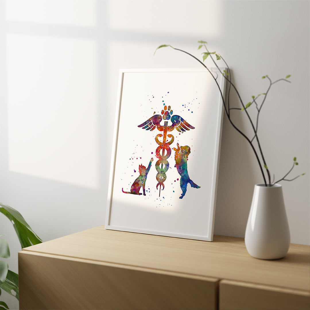 Veterinary Caduceus Watercolor Art Print