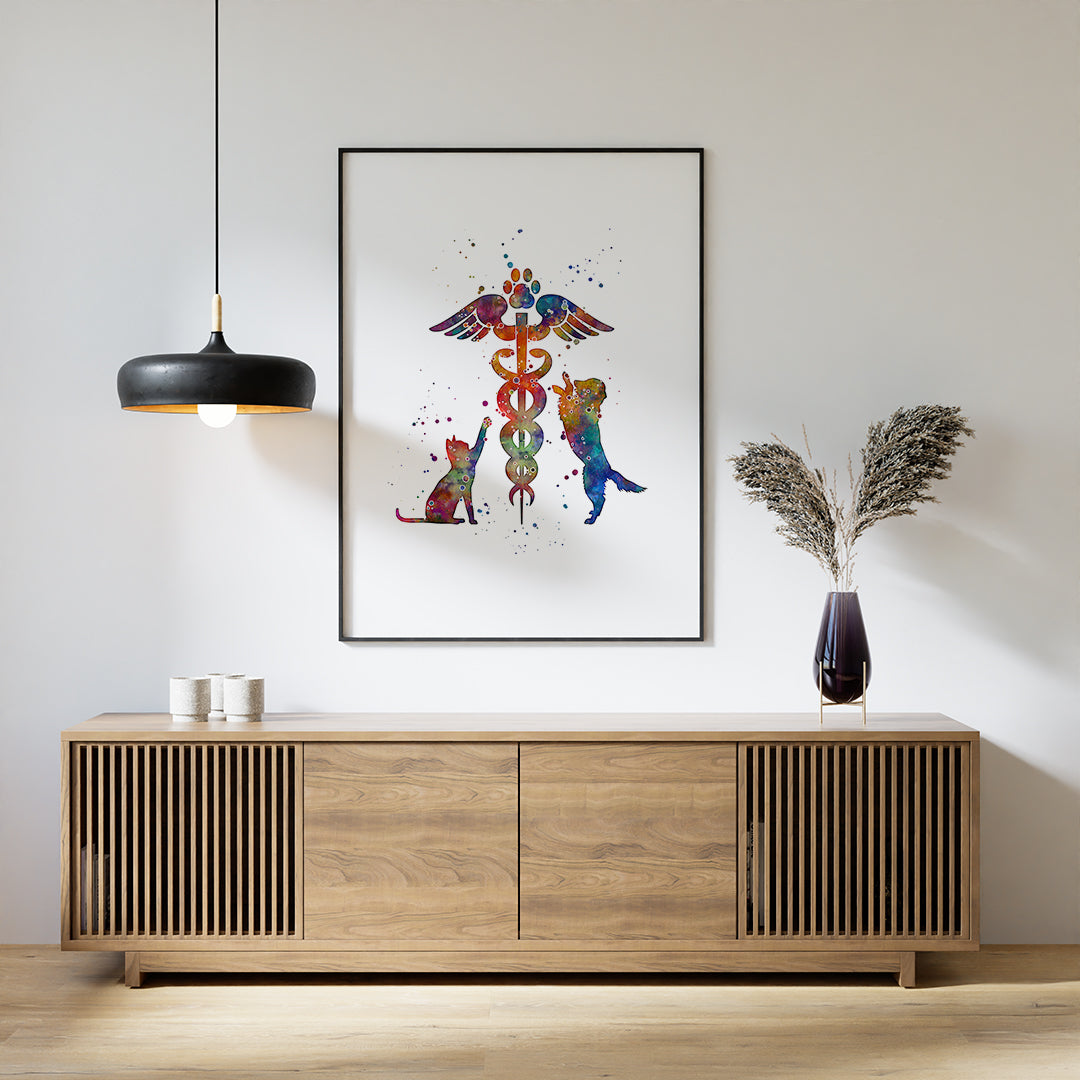 Veterinary Caduceus Watercolor Art Print