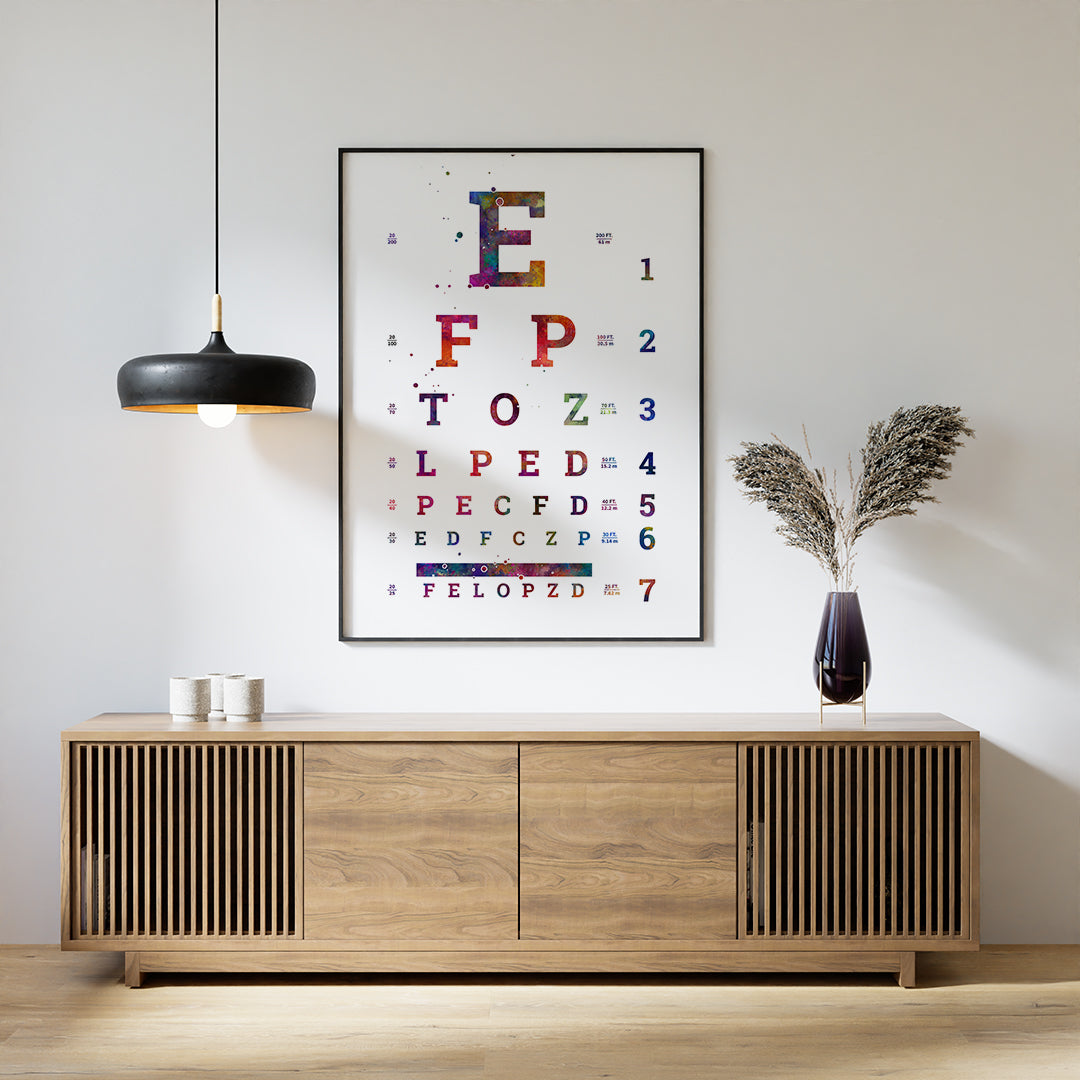 Eyes Test Chart Colorful Watercolor Print Optomety Art