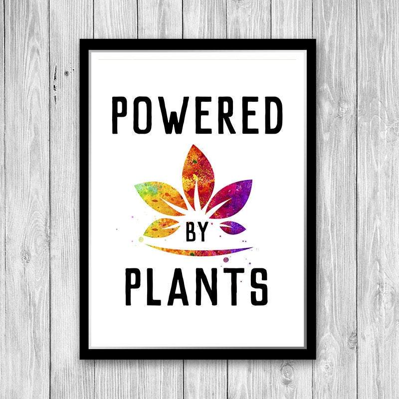 Vegan Kitchen Wall Art - Powered by Plans Watercolor Print