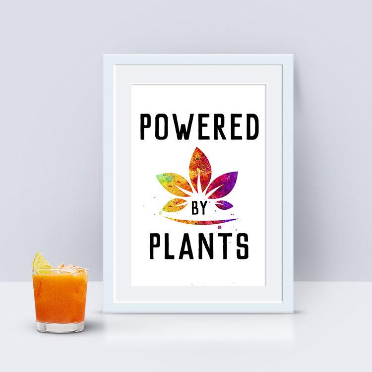 Vegan Kitchen Wall Art - Powered by Plans Watercolor Print